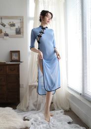 Sexy Costumes lingerie women perspective side fork uniform Republic of China style student costume cheongsam nightdress282A