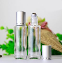 Hot Sale Refillable Glass Roller Bottles 15ml Clear Roll-on Perfume Bottle With Black Silver Lids 600pcs/lot