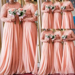 Size Red Plus Watermelon Bridesmaid Dresses Lace Chiffon Scoop Neck Long Sleeves Custom Made Maid of Honour Gown Beach Wedding Guest Wear