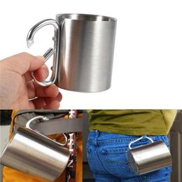 350ml Carabiner Hook Camping Mugs Stainless Steel Camping Travelling Outdoor Cup Portable Hiking Sports Cup With Carabiner Hook