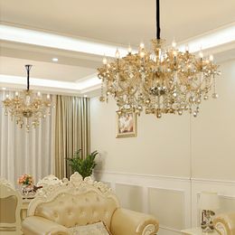 Crystal chandelier living room lamp modern minimalist atmosphere home dining room bedroom lamp luxury villa hall lamp cognac color chandelie