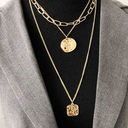 Gothic Silver Gold Layered Chains Statement Pendant Long Necklace Women Men collier femme 2019 Hip hop Punk Jewellery