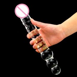 Domi 30*4.5cm Transparent Crystal Sex Toy Men Huge Penis Beads Anal Plug Big Women Glass Dildo S627