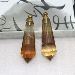 5Pcs Hand Carved and Polished Multifaceted Natural Yellow Fluorite Quartz Crystal Gemstone Point Essential Oil Vial Pendants with Screw Top