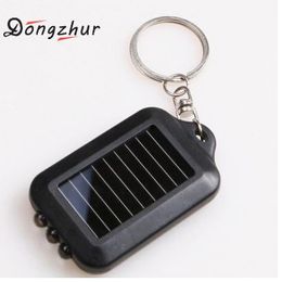 Black Mini Portable Solar Power 3 LED Light Keychain Keyring Torch Flashlight Outdoor Emergency Light Tools