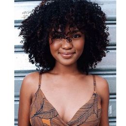 New hot hairstyle black afro short bob kinky curly wigs brazilian Hair African Ameri Simulation Human Hair curly full wig with bangs