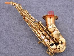 Best quality phosphor coated copper curved saxophone soprano sax B musical instrument S-991 Japanese model with mouthpiece. case