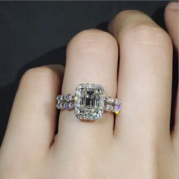 Wholesale-y Jewellery 925 Sterling Silver Princess Cut White Topaz CZ Diamond Promise Rings Eternity Women Wedding Band Ring for Lovers