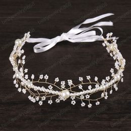 Korean Handmade Pearl Beads Ribbon Headband Hair Jewelry Hair Band Tiaras de Noiva Bride Headpiece Women Wedding Accessories