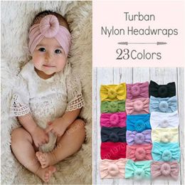 Ins Baby Girls Top Knot Headbands 23 Solid Colours Toddler Nylon Bohemia Headband Girl Turban Baby Hair Accessories Headwrap Hair bands