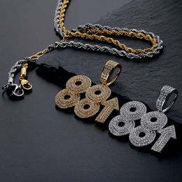 Europe and America Fashion Hip Hop Jewlery Yellow White Gold Plated CZ 88 Rising Rich Pendant Necklace for Men Women Nice Gift
