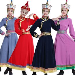 Mongolia national clothing festival stage wear elegant gown Tang suit style dance costumes long dancing dress for women