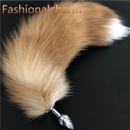 Real Genuine Crystal Fox Fur Tail Plug Anal Plug Cosplay Toy Love Sweety Toy Accessories Tassels