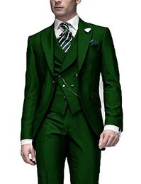 Fashionable One Button Green Groom Tuxedos Peak Lapel Men Wedding Party Groomsmen 3 pieces Suits (Jacket+Pants+Vest+Tie) K255