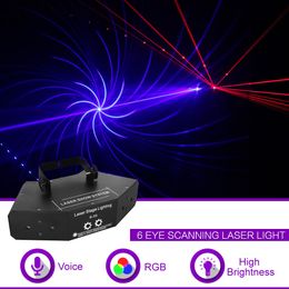 6 Eyes RGB Full Colour DMX Gobos Mix Beam Network Laser Scanning Light Home Gig Party DJ Stage Lighting Sound Auto B-X6