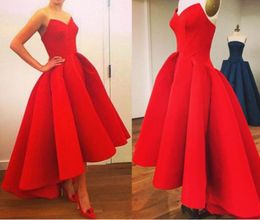 Red Cocktail Dresses Sweetheart High Low Floor Length Satin Ruffles A Line Fomal Party Gowns Custom Made Prom Dress