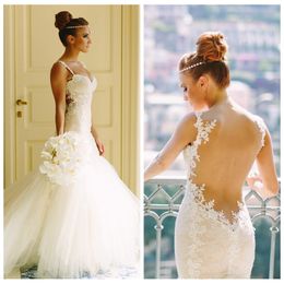 2023 Vintage Spaghetti Lace Appliques Slim Mermaid Wedding Dresses Bridal Gowns Soft Tulle Long Robe De Mariee Custom Online