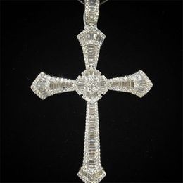 Vecalon Luxury Long Big Cross pendant 925 Sterling silver 5A Cz Stone cross Pendant necklace for Women Men Party Wedding Jewelry
