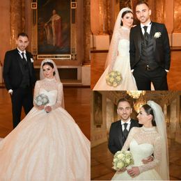 Wedding Dresses Princess Long Sleeves Bridal Ball Gowns Puffy High Neck Lace Appliques Wedding Gowns Petites Plus Size Custom Made