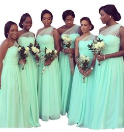 Country Cheap Mint Green Bridesmaid Dress Long A Line One Shoulder Maid Of Honor Dress For Wedding Guest Vintage Chiffon plus size african