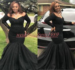 Fashion Long Sleeve Mermaid Evening Dresses Lace Black Girl Plus Size African Formal Pageant Party Dress Prom Juniors Gowns Vestido de noche