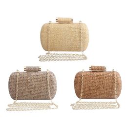 Designer-Women Straw Handbag Evening Bag Ladies Wedding Party Clutch Prom Chain Shoulder