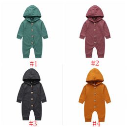 Baby Hooded Rompers Kids Solid Botton Jumpsuits Long Sleeve Bodysuits Casual Onesies Fashion Overalls Pants Boutique Climb Clothes PY472