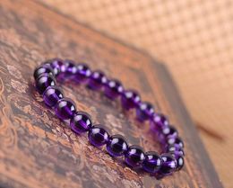 Wholesale-Round Shape Genuine Natural Purple Amethyst Crystal Round Gemstone Beads Bracelet for Man Woman Stretch Bracelet