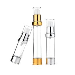 empty gold airless cream pump container travel cosmetic lotion bottle with airless dispenser clear aluminum bottle LX1379