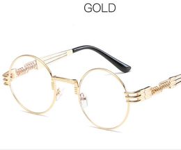 Wholesale-Optical Round Metal Sunglasses Steampunk Men Women Fashion Glasses Brand Designer Retro Vintage Sunglasses