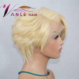 Vancehair 613 # encaje completo pelucas onduladas 100% Human Hair Pixie Cut Call Bob for Women