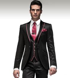 Fashion Black Groom Tuxedos Popular Groomsmen Mens Wedding Dress Excellent Man Jacket Blazer 3 Piece Suit(Jacket+Pants+Vest+Tie) 664