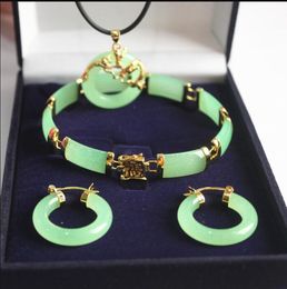 Jewellery hot sell new - new! woman's noblest 18kgp green jade dragon pendant & earring bracelet