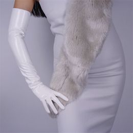 Fashion-Lady Patent Leather Long Gloves Extra Long Elbow PU Simulation Leather Bright Mirror Light Pink 60cm T09