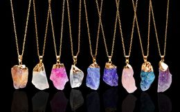 9 Colours Natural Raw Irregular Crystal Unique Pendant Long Necklace Handmade Jewellery Sweater Chain Necklace