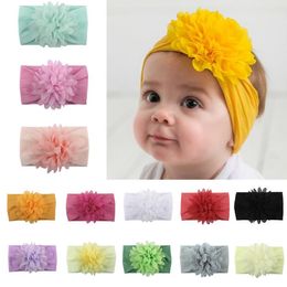 New Bohemia Fashion Infant Baby Nylon Headband Chiffon Flower Kids Wide Hair Band Children Princess Headwear Hair Accessory 14482