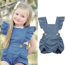 Baby Girl Rompers ins girls denim jumpsuits backless infant climbing clothes fly Sleeve Infant outfits summer baby clothing DHW3145
