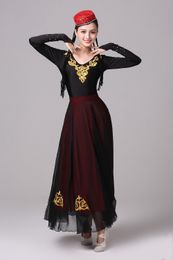 Women's Dancing long dress Xinjiang National clothing Uygur Dance Costume carnival fancy dress black Stage wear