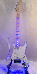 Sell like hot cakes electric guitar Acrylic body and maple neck lens blue LED lamp electric guitar free shipping