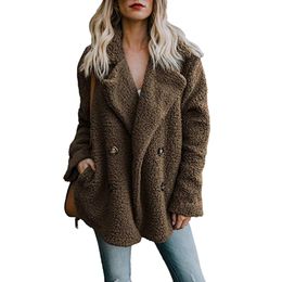 Женские лацкане куртки зимнее пальто женщин полушерстяные кардиганы пальто теплый джемпер флис искусственного меха плюшевые пальто толстовка плюс размер