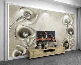 Custom Luxury 3d Wallpaper Luxury Jewellery Embossed Tulip 3d Marble TV Background Wall Decorative Silk Mural Wallpaper