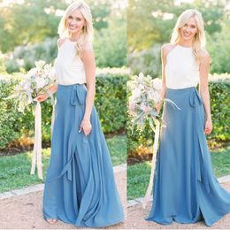 Summer Chiffon Bridesmaid Dresses Two Pieces Lace Up Bottoms and Top Women Sister Bohemian Boho Wedding Event Wear Bridesmaid Maxi Gowns