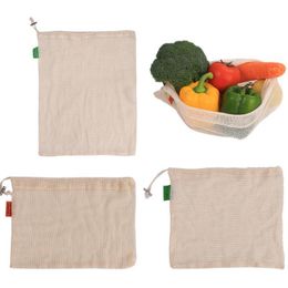 Vegetable Bags Popular Cotton Fruits and Vegetables Drawstring Drawstring Green Reusable Household Kitchen Storage Mesh
