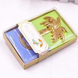 50pcs/lot Wedding Party Souvenirs Gold coconut tree Alloy Beer opener bridal shower favor gift with retail box