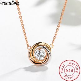 Vecalon Simple Fashion Necklace 925 Sterling silver Diamond Party Wedding Pendants with necklace for Women Jewelry Gift