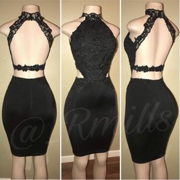 Cocktail Dresses 2019 Short Prom Dress Homecoming Party Gowns With Sheath Black Backless Mini Backless Cheap Keyhole Neck