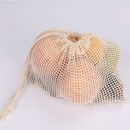 Cotton Mesh Hand Totes Storage Bag Vegetable Fruit Fresh Pouch Drawstring Organizer Bags