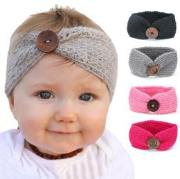 Baby Girl Buttons Headband Kids Wool Knitted Headbands Toddler Winter Warmer Headwrap Button Turban Newborn Bandage Fabric Haarband DHL