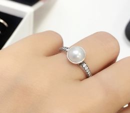 Wholesale- Natural pearls Wedding RING Original Box set for Pandora 925 Sterling Silver CZ Diamond elegant Rings