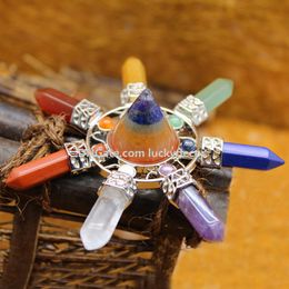 5Pcs Multi Stone Crystal Taper Pyramid Orgone Energy Generator 7 Chakra Gemstone Cabs Quartz Prism Point Healing Balancing Tower Ornament